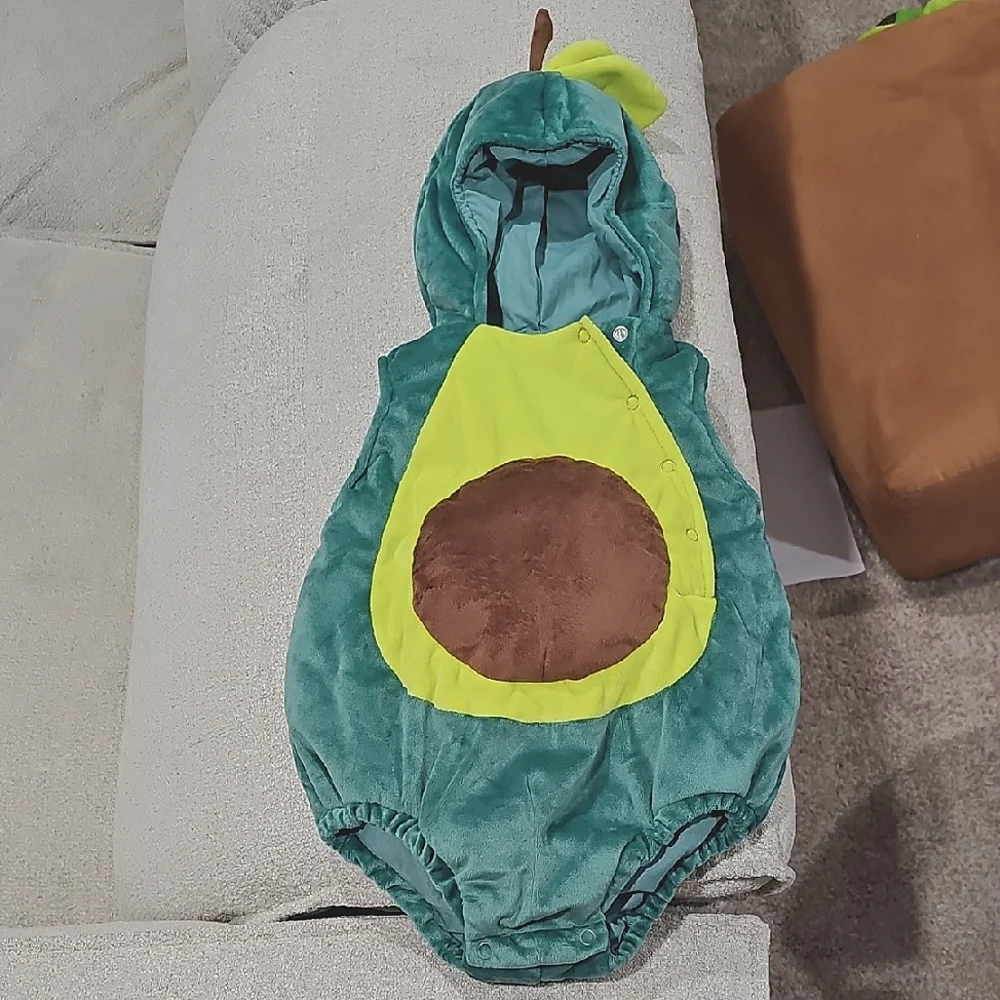 Kids Avocado Halloween Costume - Green Plush Hooded Onesie